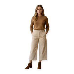 Vince Cream 100% Cotton Corduroy Wide Leg Cropped Trousers Size 6 Women Designer